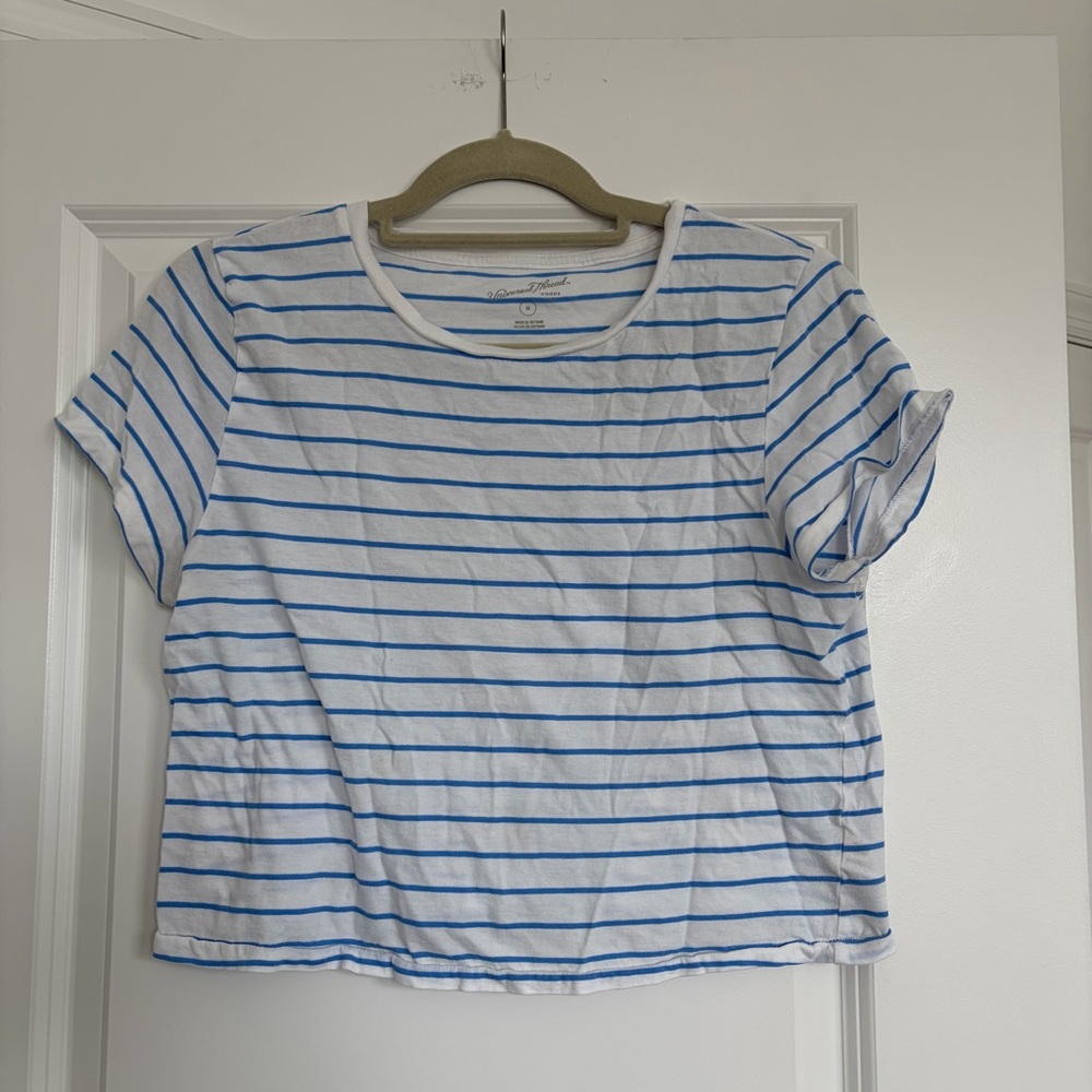 Universal Thread White Tee with Bright Blue Stripes